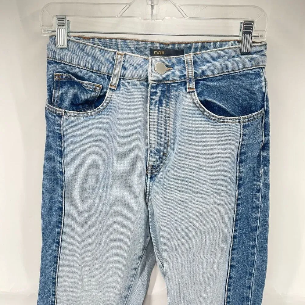 Maje Womens Straight Leg Jeans Denim Mid Rise 5 Pocket Casual Frayed Hem 38